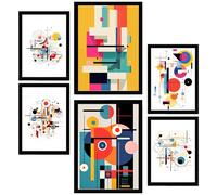 Nacnic Set de 6 Bauhaus Rojo Azul Amarillo Negro Cuadros con ilustración de diseño para decorar las paredes del hogar. Habitación, oficina, tienda. Tamaño A3 y A4. Marco negro