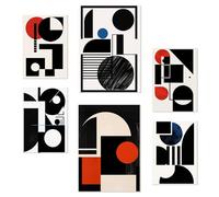 Nacnic Set De 6 Bauhaus Rojo Azul Negro Pósters Con Ilustración De Diseño Para Decorar Las Paredes Del Hogar Habitaciones, Oficina Tienda Y Negocio A3 Y A4 Sin Marco