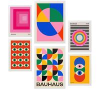 Nacnic Set de 6 Cuadros Formas Geometricas Bauhaus colores viibrantes ilustración de diseño para decorar las paredes del hogar. Habitación A3 y A4 Marco blanco