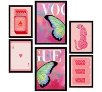 Nacnic Set de 6 Cuadros Ilustracion de arte moderno ilustración de diseño para decorar las paredes del hogar. Habitación A3 y A4 Marco negro