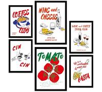 Nacnic Set de 6 Cuadros Ilustraciones de alimentos y comida estilo pop art ilustración de diseño para decorar las paredes del hogar. Habitación A3 y A4 Marco negro