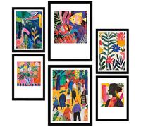 Nacnic Set de 6 Cuadros Matisse fauvismo colorido ilustración de diseño para decorar las paredes del hogar. Habitación A3 y A4 Marco negro