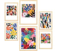 Nacnic Set de 6 Cuadros Matisse inspiración colorida ilustración de diseño para decorar las paredes del hogar. Habitación A3 y A4 Marco madera clara