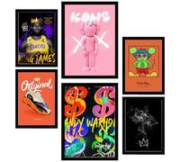Nacnic Set de 6 Grafiti Pop Warhol Lakers Cuadros con ilustración de diseño para Decorar Las Paredes del hogar. Habitación, Oficina, Tienda. A3 y A4. Marco Negro