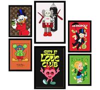 Nacnic Set de 6 Iconic humor Monopoly Richie Dinald Cuadros con ilustración de diseño para decorar las paredes del hogar Habitación A3 A4 Marco negro