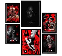 Nacnic Set de 6 Iconic Jordan Grafiiti Red and Black Cuadros con ilustración de diseño para Decorar Las Paredes del hogar. Habitación, Oficina, Tienda. A3 y A4. Marco Negro