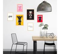 Nacnic Set de 6 Iconic Kaws message Cuadros con ilustración de diseño para decorar las paredes del hogar. Habitación, oficina, tienda. A3 y A4. Marco madera clara