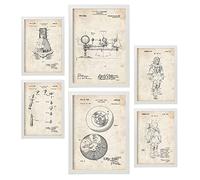 Nacnic Set de 6 láminas de Patentes Astronauta. Pósters con Dibujos Retro de inventos Antiguos para tu hogar. Decoración de Interiores Estilo Vintage. Tamaños A4 y A3. con Marco.