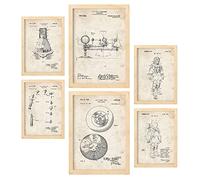 Nacnic Set de 6 láminas de Patentes Astronauta. Pósters con Dibujos Retro de inventos Antiguos para tu hogar. Decoración de Interiores Estilo Vintage. Tamaños A4 y A3. con Marco.