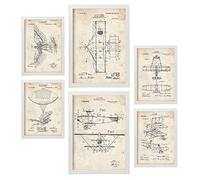 Nacnic Set de 6 láminas de Patentes Avión. Pósters con Dibujos Retro de inventos Antiguos para tu hogar. Decoración de Interiores Estilo Vintage. Tamaños A4 y A3. con Marco.