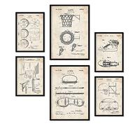 Nacnic Set de 6 láminas de Patentes Baloncesto. Pósters con Dibujos Retro de inventos Antiguos para tu hogar. Decoración de Interiores Estilo Vintage. Tamaños A4 y A3. con Marco.