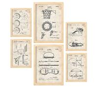 Nacnic Set de 6 láminas de Patentes Baloncesto. Pósters con Dibujos Retro de inventos Antiguos para tu hogar. Decoración de Interiores Estilo Vintage. Tamaños A4 y A3. con Marco.