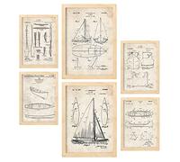 Nacnic Set de 6 láminas de Patentes Barco. Pósters con Dibujos Retro de inventos Antiguos para tu hogar. Decoración de Interiores Estilo Vintage. Tamaños A4 y A3. con Marco.