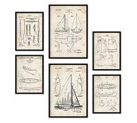 Nacnic Set de 6 láminas de patentes Barco. Pósters con dibujos retro de inventos antiguos para tu hogar. Decoración de interiores estilo Vintage. Tamaños A4 y A3. Sin marco.