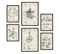 Nacnic Set de 6 láminas de Patentes Bicicleta. Pósters con Dibujos Retro de inventos Antiguos para tu hogar. Decoración de Interiores Estilo Vintage. Tamaños A4 y A3. con Marco.