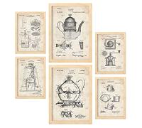 Nacnic Set de 6 láminas de Patentes Cafetera. Pósters con Dibujos Retro de inventos Antiguos para tu hogar. Decoración de Interiores Estilo Vintage. Tamaños A4 y A3. con Marco.