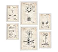 Nacnic Set de 6 láminas de Patentes Electricidad 2. Pósters con Dibujos Retro de inventos Antiguos. Decoración de Interiores Estilo Vintage. Tamaños A4 y A3.