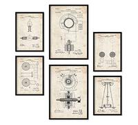 Nacnic Set de 6 láminas de Patentes Electricidad 2. Pósters con Dibujos Retro de inventos Antiguos. Decoración de Interiores Estilo Vintage. Tamaños A4 y A3.