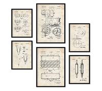 Nacnic Set de 6 láminas de patentes Herramientas de cocina. Pósters con dibujos retro de inventos antiguos. Decoración de interiores estilo Vintage. Tamaños A4 y A3. Sin marco.
