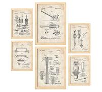 Nacnic Set de 6 láminas de Patentes Herramientas de construcción 2. Pósters con Dibujos Retro de inventos Antiguos para tu hogar. Decoración de Interiores Estilo Vintage. Tamaños A4 y A3. con Marco.