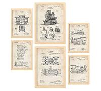 Nacnic Set de 6 láminas de Patentes Tren. Pósters con Dibujos Retro de inventos Antiguos. Decoración de Interiores Estilo Vintage. Tamaños A4 y A3.
