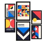 Nacnic Set de 6 Laminas en Bauhaus Style 1 Laminas de colección de diseño geométrico con marcos Cuadros decorativos estéticos para su sala de estar, dormitorio, hogar Tamaños A4 y A3 con marcos negros