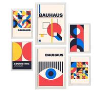 Nacnic Set de 6 Laminas en Bauhaus Style 3 Laminas de colección de diseño geométrico con marcos Cuadros decorativos estéticos para su sala de estar, dormitorio, hogar Tamaños A4 y A3 con marcos blanco