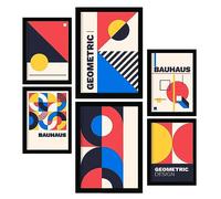 Nacnic Set de 6 Laminas en Bauhaus Style 5 Laminas de colección de diseño geométrico con marcos Cuadros decorativos estéticos para su sala de estar, dormitorio, hogar Tamaños A4 y A3 con marcos negros