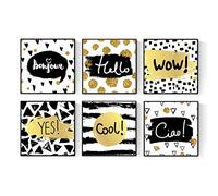 Nacnic Set de 6 láminas Estampadas con Marco Saludos. Hello, Ciao, Bonjour, Wow