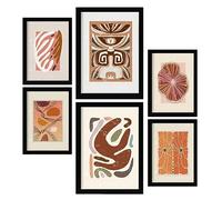 Nacnic Set de 6 Laminas rústicas en estilo étnico. Cuadros decorativos estéticos para su sala de estar, dormitorio, hogar. Impresión de arte de pared. Tamaños A4 y A3 con marcos negros