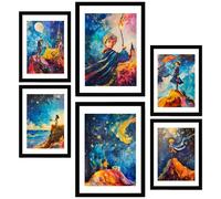 Nacnic Set de 6 Peliculas Infantiles Cuadros con ilustración de diseño para decorar las paredes del hogar. Habitación, oficina, tienda. Tamaño A3 y A4. Marco negro