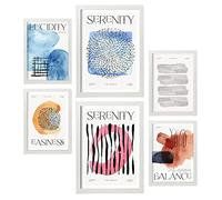 Nacnic Set de 6 Posters Abstractos. Calma. Láminas con estética Exposición de Arte. Ilustraciones a Todo Color para el Diseño y Decoración de Interiores. Tamaños A3 & A4, Marcos Blancos.