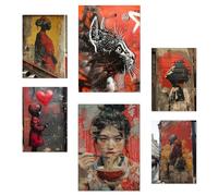 Nacnic Set De 6 Pósters Arte Callejero, Grafiti Rojos Negros Y Amarillos Estilo Banksy Ilustración De Diseño Para Decorar Las Paredes Del Hogar Habitaciones A3 Y A4 Sin Marco
