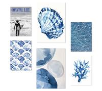 Nacnic Set De 6 Pósters Azul Marino, Mar Y Verano Ilustración De Diseño Para Decorar Las Paredes Del Hogar Habitaciones A3 Y A4 Sin Marco