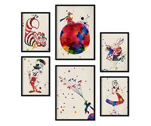 Nacnic Set de 6 posters de Alicia y El Principito. Colección de láminas con estética collage para la decoración de interiores. Tamaños A3 y A4. Sin marco.