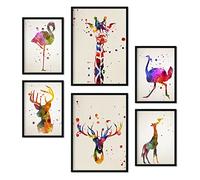 Nacnic Set de 6 posters de Animales de acuarela. Colección de láminas con estética collage para la decoración de interiores. Tamaños A3 y A4. Sin marco.