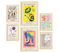 Nacnic Set de 6 pósters de Arte Abstracto. Colección de láminas con estética Collage para la decoración de Interiores. Tamaños A3 y A4. Marco de Madera Clara.