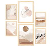 Nacnic Set de 6 Posters de Arte Abstracto. Colección de láminas con estética Collage para la decoración de Interiores. Tamaños A3 y A4. con Marco Color Madera.