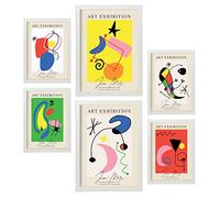 Nacnic Set de 6 Posters de Arte Miró. Colección de láminas con estética Collage para la decoración de Interiores. Tamaños A3 y A4. con Marco Blanco.