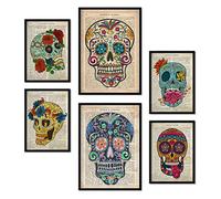 Nacnic Set de 6 Posters de Calaveras Vintage. Colección de láminas con estética Collage para la decoración de Interiores. Tamaños A3 y A4. con Marco Negro.