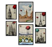 Nacnic Set de 6 posters de Ciudades vintage. Colección de láminas con estética collage para la decoración de interiores. Tamaños A3 y A4. Sin marco.