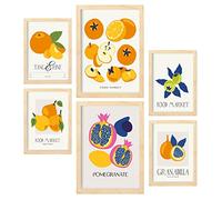 Nacnic Set de 6 Posters de Comida y Alimentación. Frutas Redondas. Láminas de Naturaleza y Botánica para el Diseño y Decoración de Interiores. Tamaños A3 & A4, Marcos Color Madera.