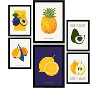 Nacnic Set de 6 Posters de Comida y Alimentación. Frutas Tropicales. Láminas de Naturaleza y Botánica para el Diseño y Decoración de Interiores. Tamaños A3 & A4, Marcos Negros.