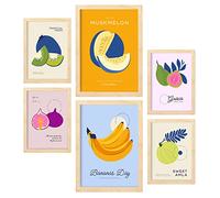 Nacnic Set de 6 Posters de Comida y Alimentación. Frutas Tropicales. Láminas de Naturaleza y Nutrición para el Diseño y Decoración de Interiores. Tamaños A3 & A4, Marcos Color Madera.