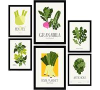 Nacnic Set de 6 Posters de Comida y Alimentación. Vegetales verdes. Láminas de Naturaleza y Nutrición para el Diseño y Decoración de Interiores. Tamaños A3 & A4, sin marcos.