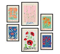 Nacnic Set de 6 pósters de Flores de Primavera. Colección de láminas con estética Collage para la decoración de Interiores. Tamaños A3 y A4. Marco Negro.