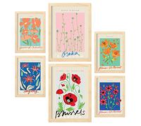 Nacnic Set de 6 pósters de Flores de Primavera. Colección de láminas con estética Collage para la decoración de Interiores. Tamaños A3 y A4. Marco de Madera Clara.
