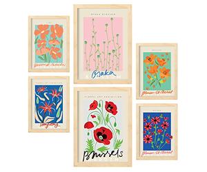 Nacnic Set de 6 pósters de Flores de Primavera. Colección de láminas con estética Collage para la decoración de Interiores. Tamaños A3 y A4. Marco de Madera Clara.