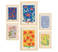 Nacnic Set de 6 pósters de Galería Floral. Colección de láminas con estética Collage para la decoración de Interiores. Tamaños A3 y A4. Marco de Madera Clara.