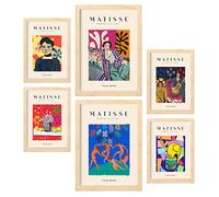 Nacnic Set de 6 Posters de Henri Matisse. Celebración. Láminas de Fauvismo y Arte Abstracto para el Diseño y Decoración de Interiores. Tamaños A3 & A4, Marcos Color Madera.